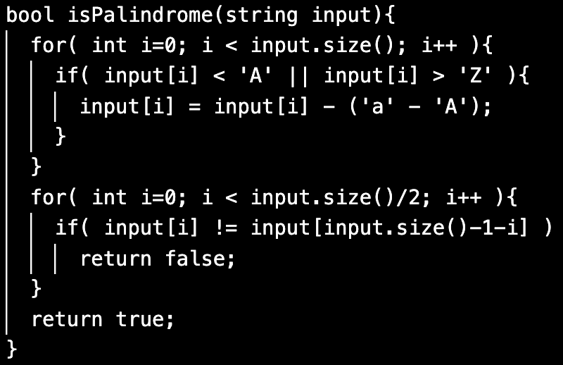 Example implementation of isPalindrome function