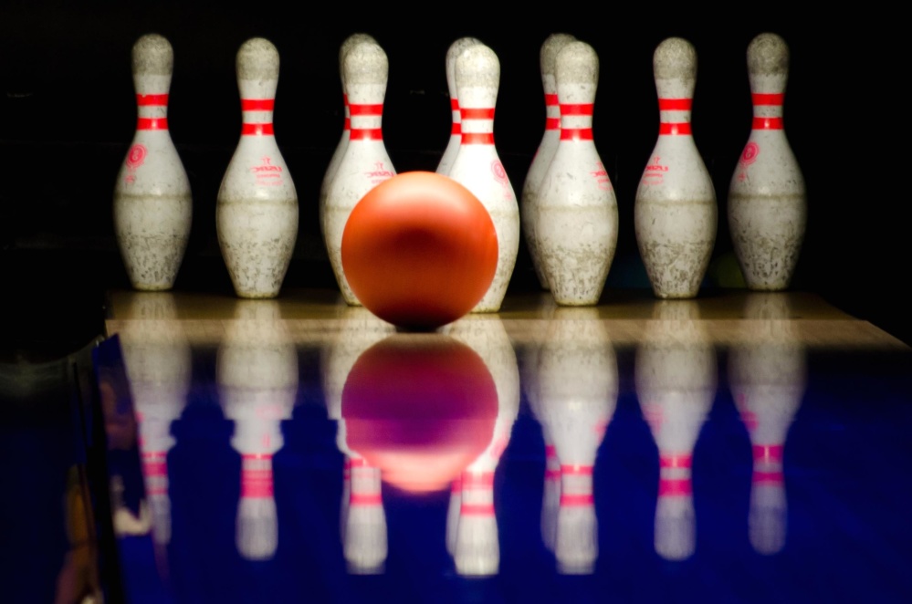 Bowling ball and pins