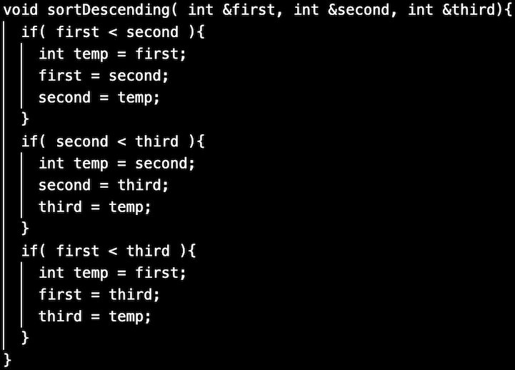 Example implementation of sortDescending function